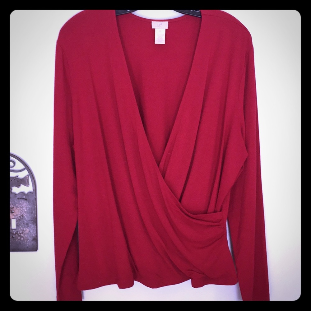 Cherry faux wrap ballet stretch top from JJill XL